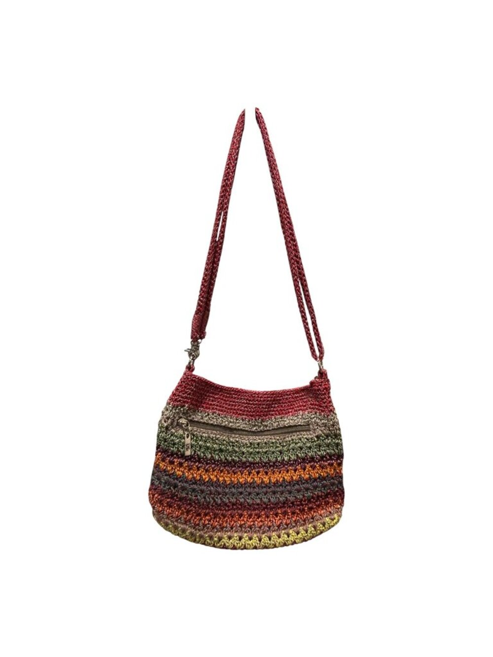 The Sak Crochet Shoulder Bag Multicolor Stripe Knit Hobo Purse Boho Zip Top - Picture 4 of 11